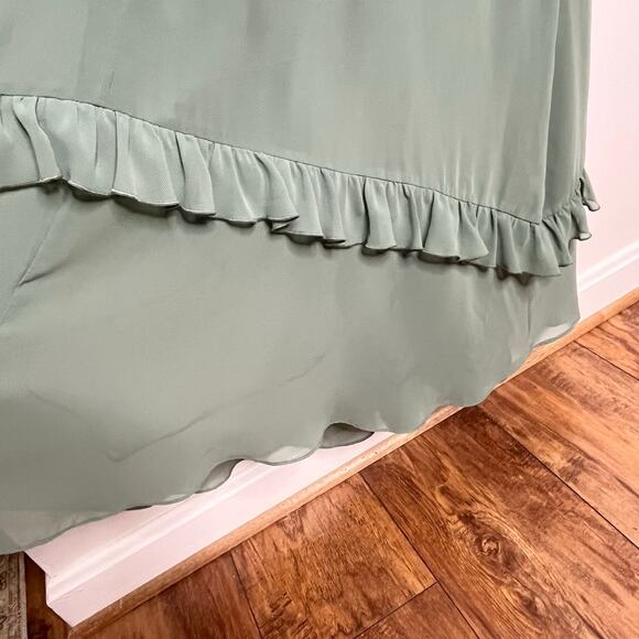 Revelry Harley Chiffon Tiered Maxi Dress 4 Sage Green Ruffle Wedding Guest - Picture 13 of 14
